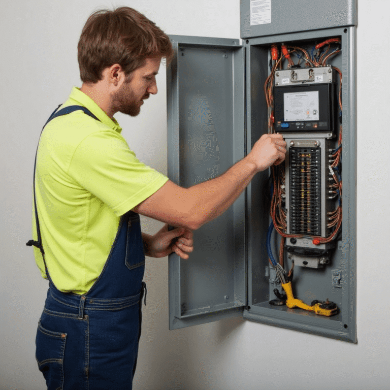 K and K Construction electrician working on electrical panel in Massillon Ohio