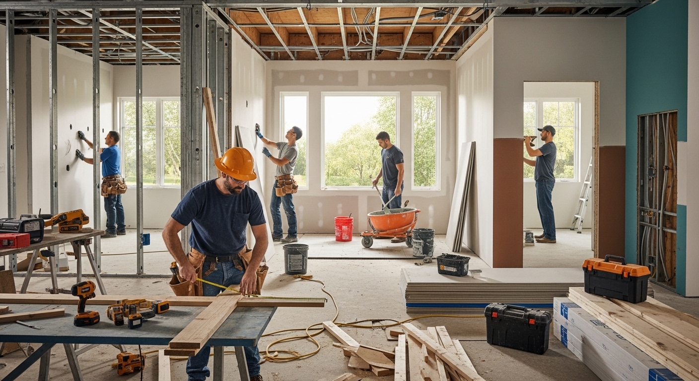 K and K Construction team working on a Massillon home remodel
